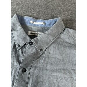 Tommy Bahama Mens Cotton Button Down Long Sleeve Shirt Size XL Palm Trees Gray‎